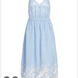 Ramy Brook Sky Blue Dress with White Floral Lace